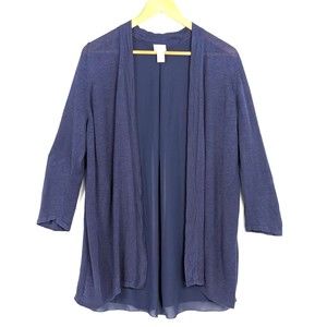 Chicos Womens 1 Medium Blue Linen Blend Sheer Back Open Front Cardigan